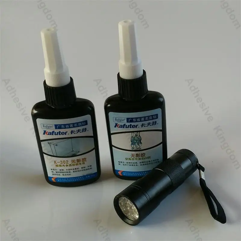 

NEW 2pcs 50g kafuter K-302/UV glue+UV flashlight Ultraviolet Shadowless adhesive Acrylic Glass and metal bonding dedicated