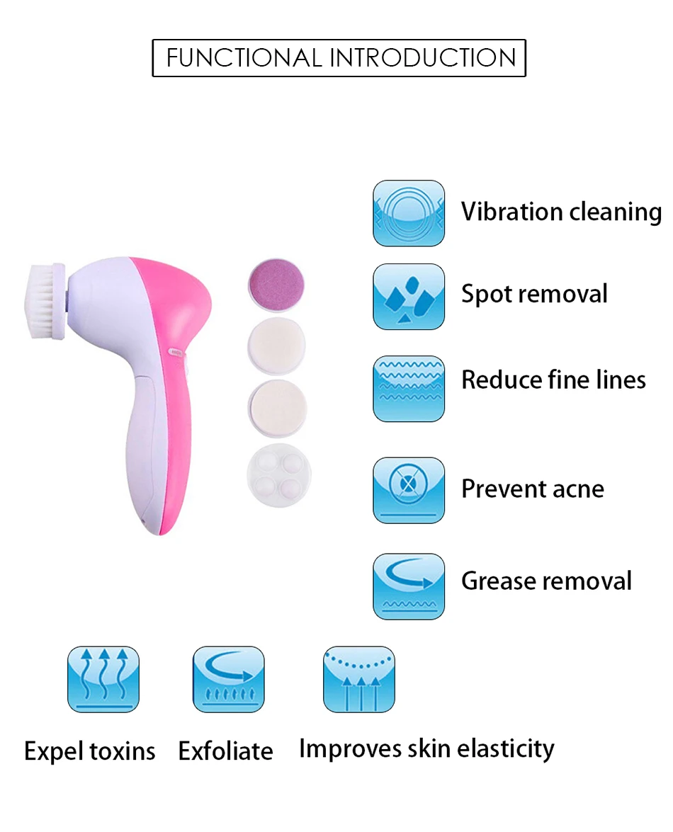 Электрическая щетка для чистки лица 5 в 1 массажный инструмент для лиффтинга лица щетка для чистки пор