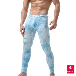 Мужское термобелье кальсоны Tie Dye Печатные мужские Леггинсы Hombre сексуальные U Pouch Молодежная плотная Термоодежда Хлопок Зима