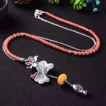 

S925 sterling silver jewelry handmade ladies lotus South red necklace