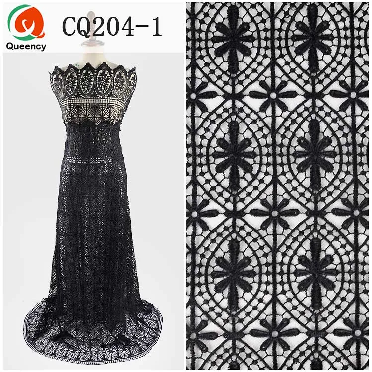 5 ярдов CQ204 Мода воды растворимый Африканский шнур кружевной ткани черные хлопковые гипюровые кружева ткань с вышивкой для женской одежды