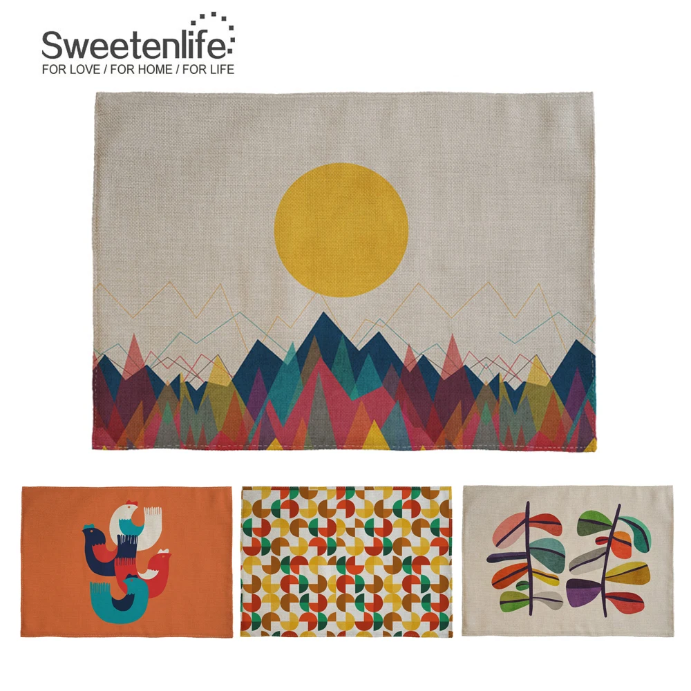 

4pcs Colorful Plant Home Decor Table Mat Kitchen accessories Custom Insulated Placemat Cotton Linen Coffee Cup Mat Dropshipping