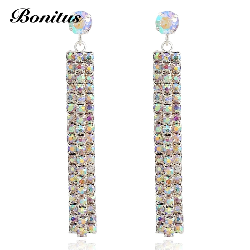 [ Bonitus Jewelry Store]New Arrival Fashion Long Drop Dangle Rhinestone Crystal Post Earrings for Women HOT 08E1104 | Украшения и