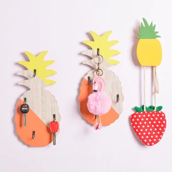 

D Nordic Wood Crafts Hanging Creative Wooden Pineapple Key Hook Wall Hanger Home Decoration Multiple Key Hooks Storage Racker