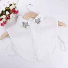 Женская рубашка в стиле ретро с кристаллами, шифон, искусственный воротник, галстук, стразы, бисер, цветок, милый Питер Пэн, отвороты, ложный съемный воротник, блузка, Топ