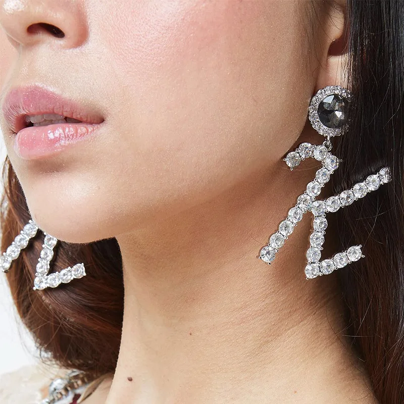 

SHIFEEL New Arrival Occident Fashion Bohemia Ins Rhinestone Letter K Big Earrings Hyperbole Temperament Long Pendients For Women