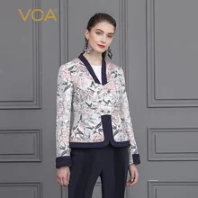 VOA Шелковый женский пиджак крутой костюм пальто осень длинный рукав розовый принт большой размер винтажная китайская тонкая короткая верхняя одежда элегантная W325