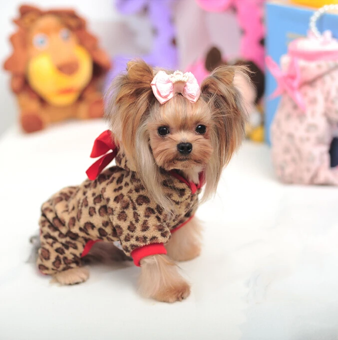 Rosa polar leopardo mascota pequeño perro ropa para perros abrigo para Yorkshire arco lindo de la princesa trajes de perro mascota ropa de invierno para peluche|clothes madeclothing - AliExpress