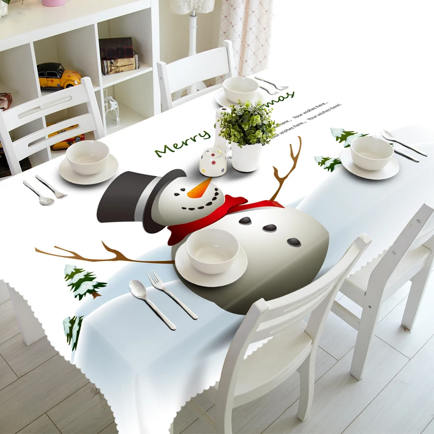 

3D Table Cloth Cute Christmas Snowman Pattern Waterproof Cloth Thicken Rectangular Children Tablecloth Home Textiles