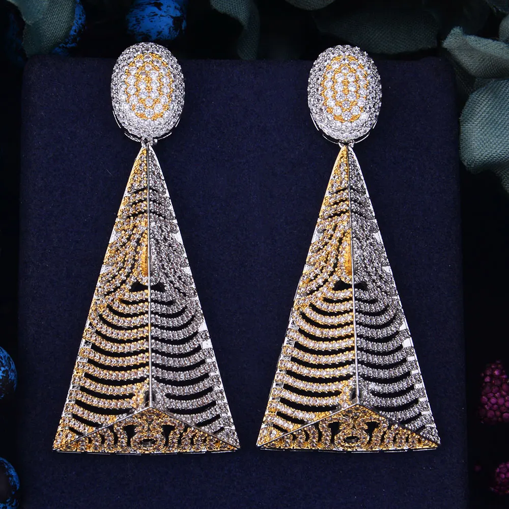 

GODKI 68mm Pyramid Popular Luxury Full Cubic Zirconia Women Naija Bridal Engagement Wedding Earring Jewelry Addiction