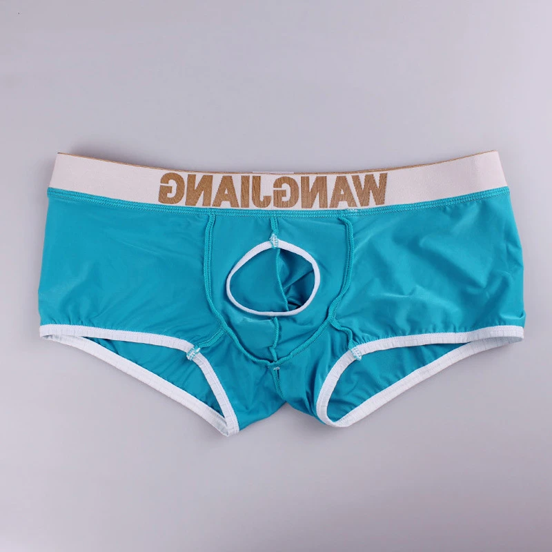 Summer Men Underwear hole design Silk Pouch Low Waist Boxer Brief Short low wais