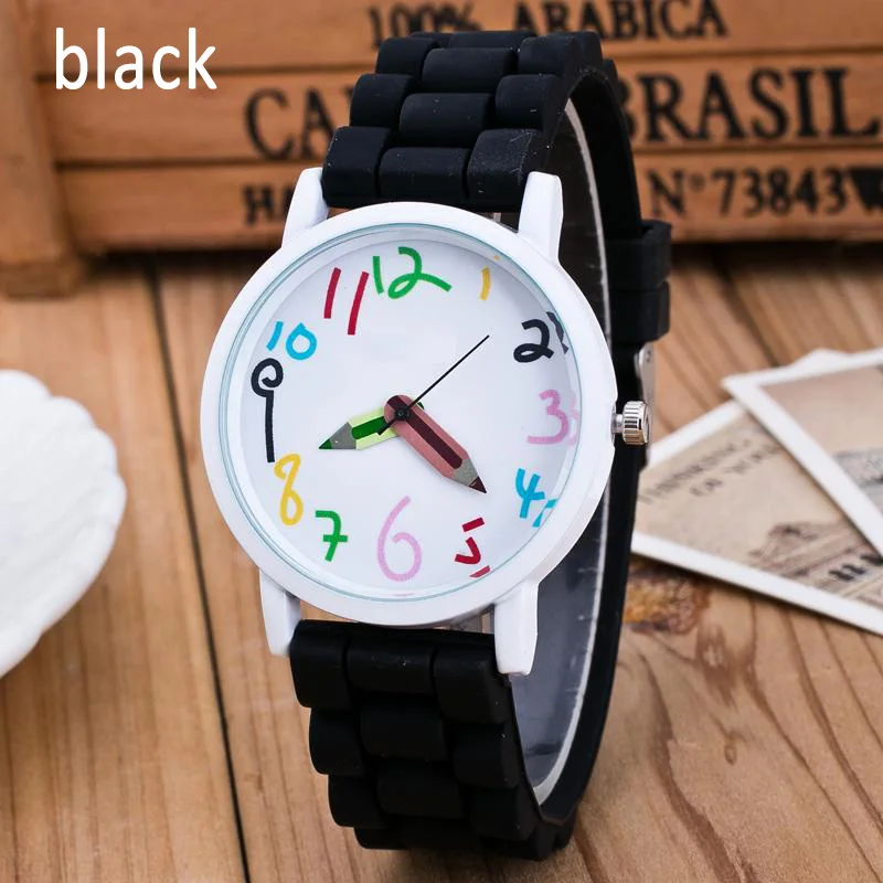 Силиконовые часы Детские карандашные указатели студенческие часы кварцевые наручные часы подарок часы AIC88 - Цвет: Черный