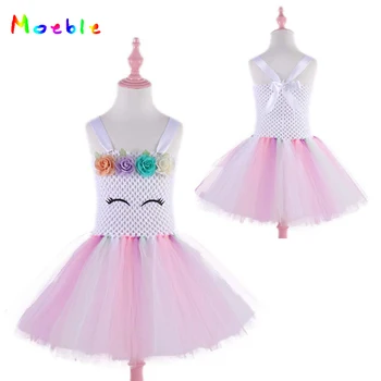 

Pastel Unicorn Dress Girl Unicornio Party Tutu Dress for Birthday Flower Children Kids Dresses for Girls Vestido De Festa Pink