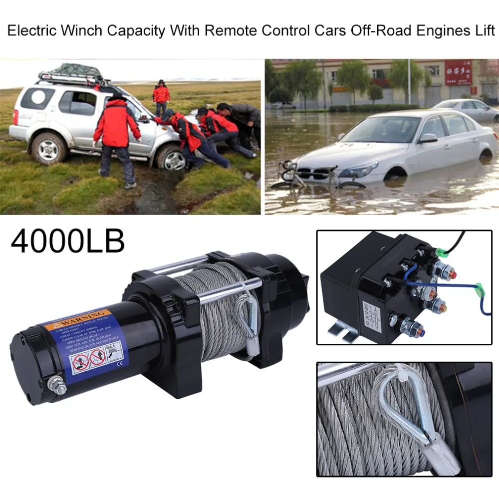

Durable Electric Winch Load Capacity Up To 4000lb With Remote Control Cars Auto Off-road For Atv Engines Lift Winch 12V