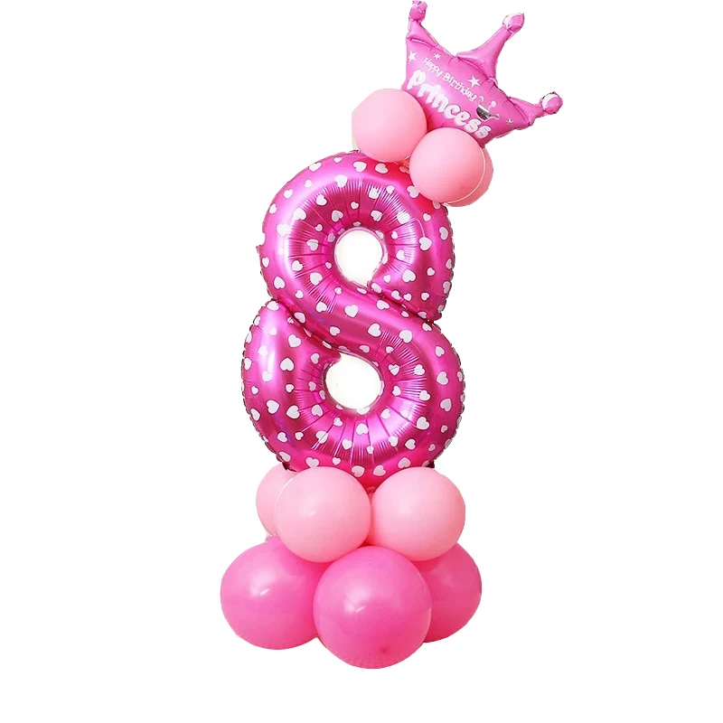 17 шт. в 1 Розовый Синий 0-9 цифры большой гелиевый номер фольги Детские фестивали Dekoration день рождения игрушка шляпа для детей - Цвет: pink number 8