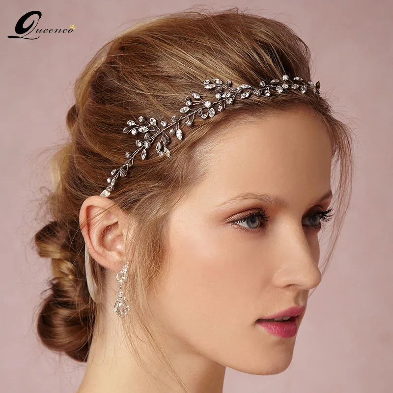 Silver Rhinstone Tiara Bridal Hair Vine Jewelry Handmade Headband