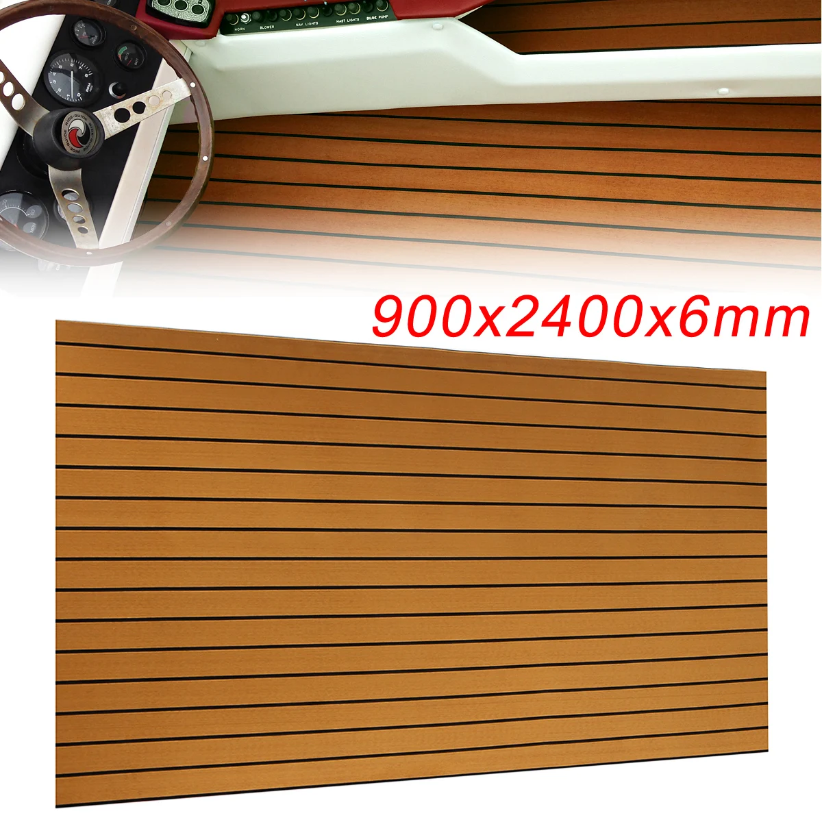 

New Self-Adhesive 900x2400x6mm Gold With Black Lines Marine Flooring Faux Teak EVA Foam Boat Decking Sheet