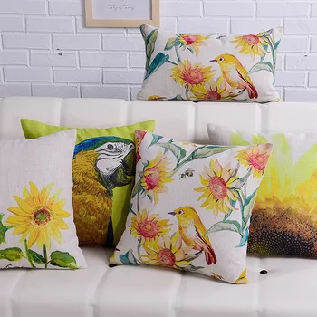 

45x45cm cotton linen American country bird sunflower cushion cover pillowcase decorative floral pillow cover throw pillowc