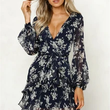 Sexy Boho Dress Women Vogue modis Maxi Plus Size Print Deep V-neck Beach Style Long Lantern Sleeve floral women dress elegant plus deep v neckline fluted sleeve geo print dress
