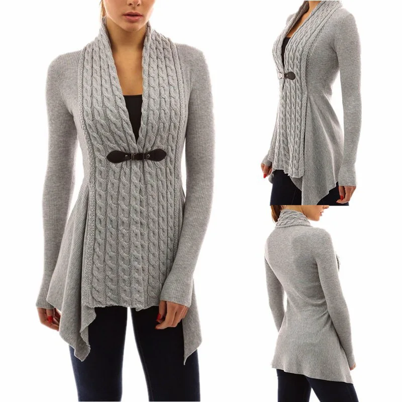 sweaters fashion 2018 women Autumn/Winter Solid Elegant Fashion Knit Cardigan Button V-neck Warm Irregular long cardigan |