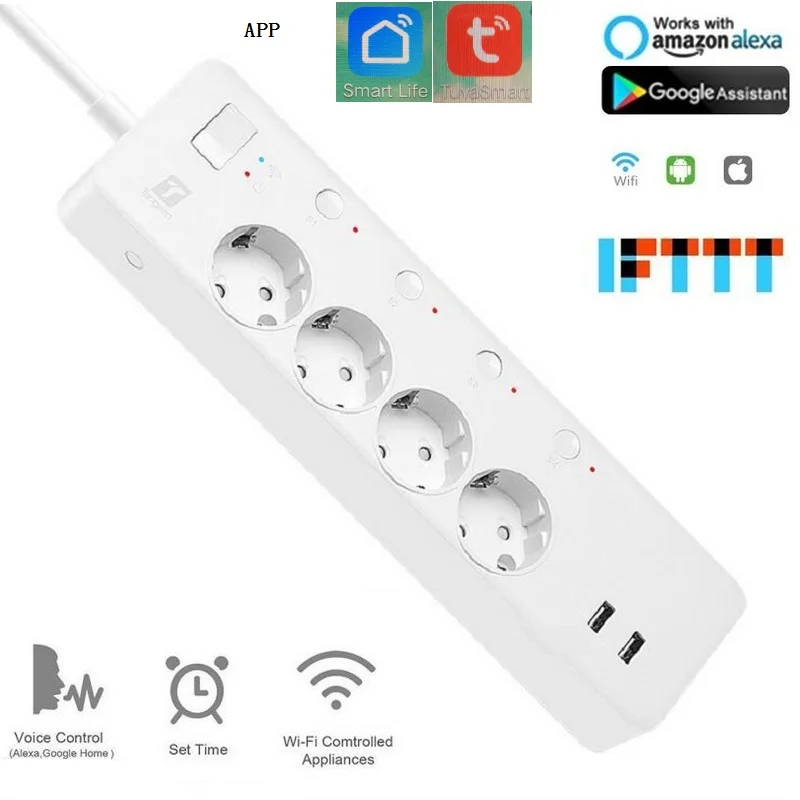 Smart Home WI FI Timer extension 4EU plug power strip 2 USB charge 5V 3