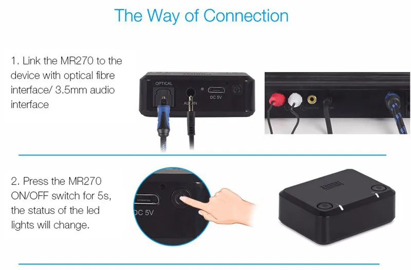 Bluetooth-трансмиттер August MR270 с технологией aptX Low Latency с 3.5 мм, оптическим и композитным аудиовыходами