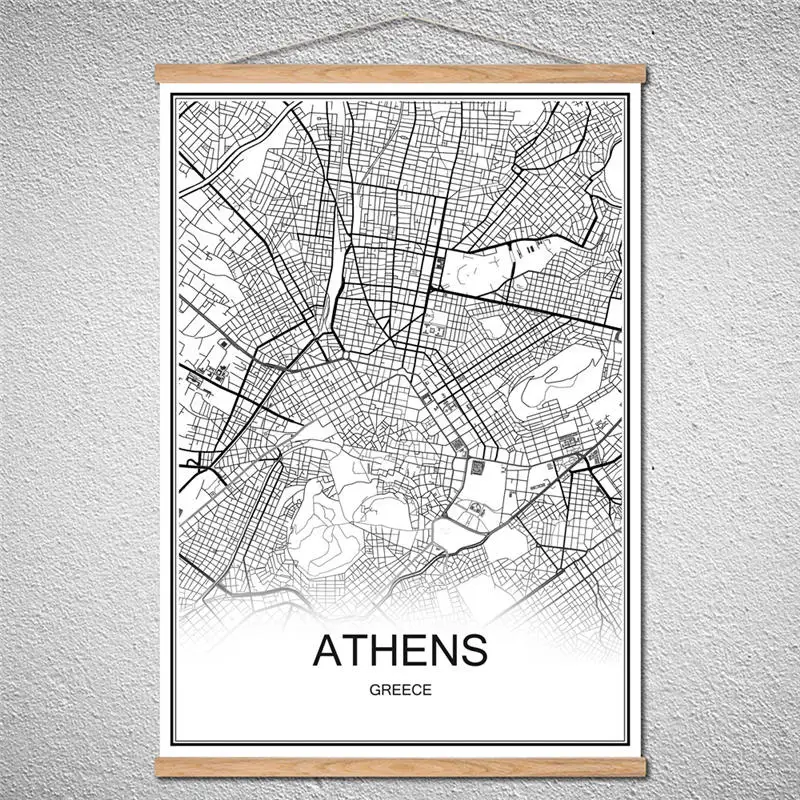 Кембридский мир Карта города индивидуальные узоры абстрактный принт картина маслом Современный плакат с рамкой холст кафе - Цвет: ATHENS