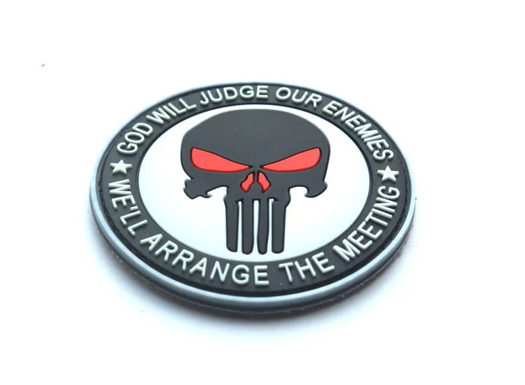 

2pc/lot Morale Patch god will judge our enemies tactical patches glow in the dark Military rubber PVC punisher patch USA army