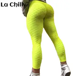 Для женщин модные Светоотражающие Зеленый морщины Push Up леггинсы для фитнес обтягивающая высокоэластичная влагу сухой быстро брюки девочек