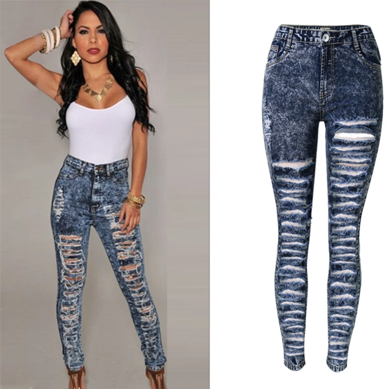 2016 Fashion Bleached Jeans Woman Ripped Jeans For Women Jeans Femme