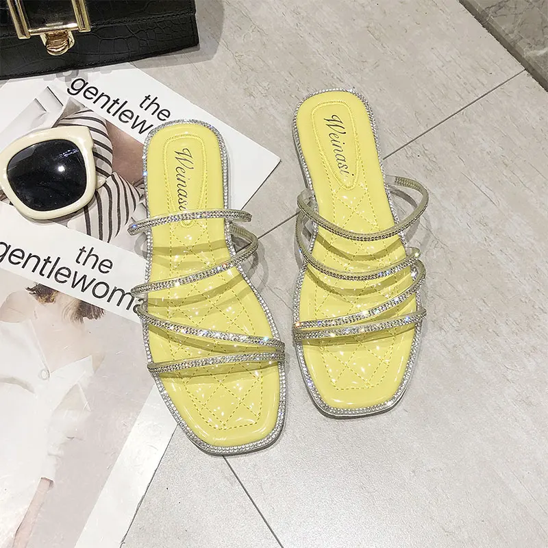 

Women Sandals Flat Rhinestone Beach Fashion Slippers Female Breathable 2019 New Ladies Summer Shoes Open Toe Slides Female