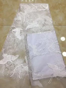 

Latest African French Lace Fabric With Sequins For Sewing Wedding Dress 2018 High Quality Organza Tulle Lace Fabric White X1109