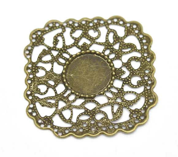 

Zinc metal alloy Embellishments Findings Square Antique Bronze Cabochon Settings Flower Hollow4.5cmx4.3cm,5 PCs