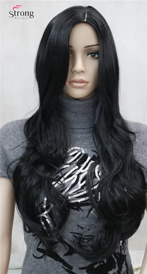 RG-9680 1  Black Long nature wavy wig (4)