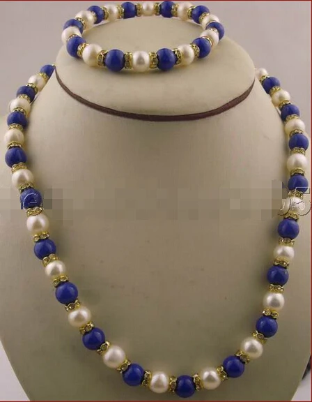 

shipping Charming 8-9mm white pearls&Celestite necklace&bracelet