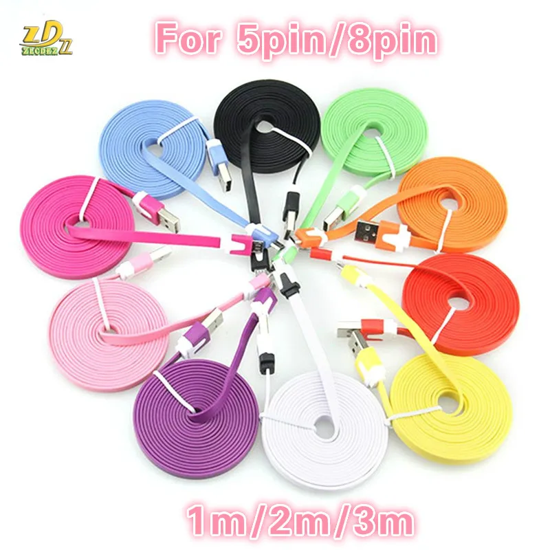 US $157.45 500pcsLot 1m2m3m 8pin Flat Noodle Sync Charge Colorful Data USB Cable For IPhone Micro USB 5pin For Samsung Huawei