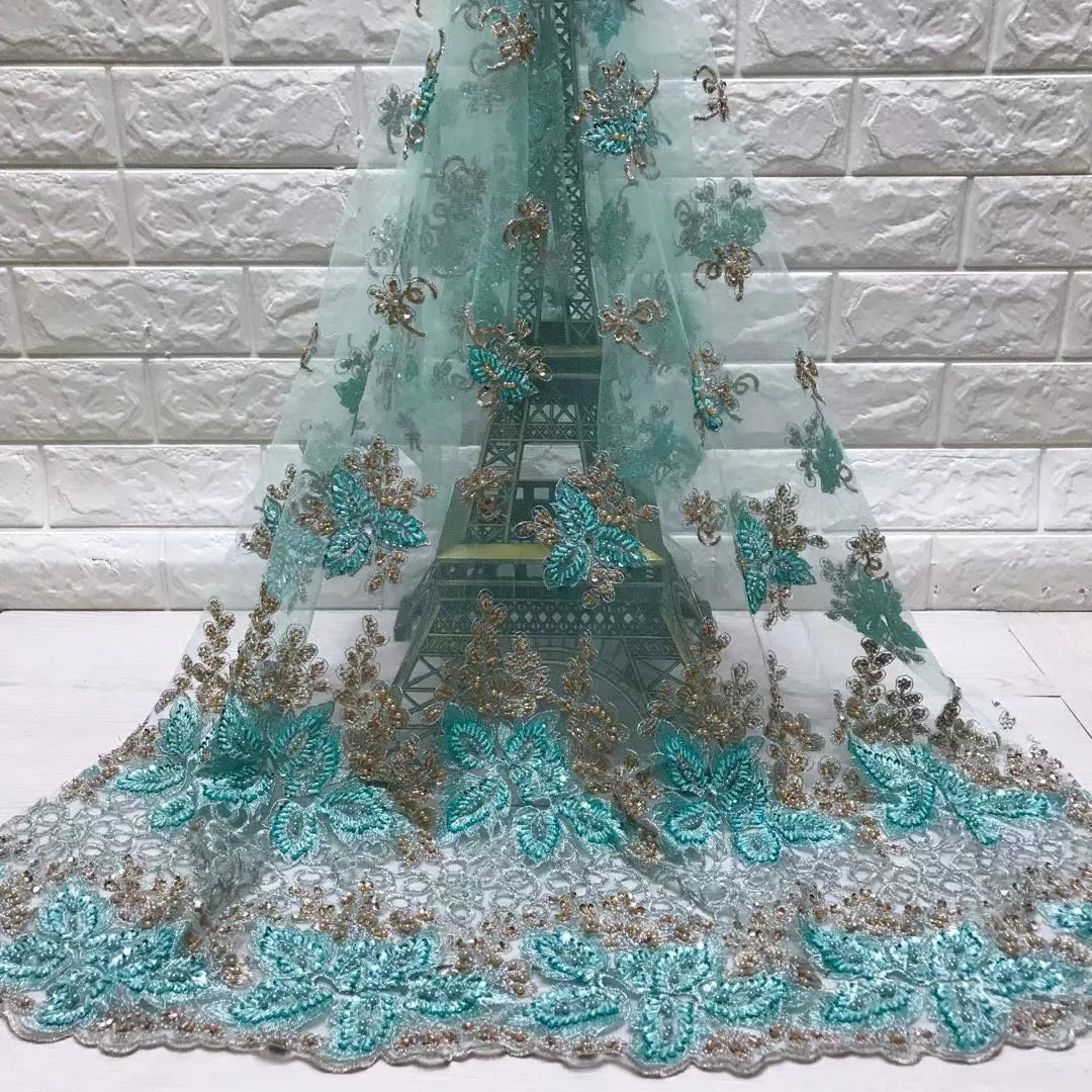 Beautifical французский тюль кружевной ткани с бусинами африканская сетка платье из