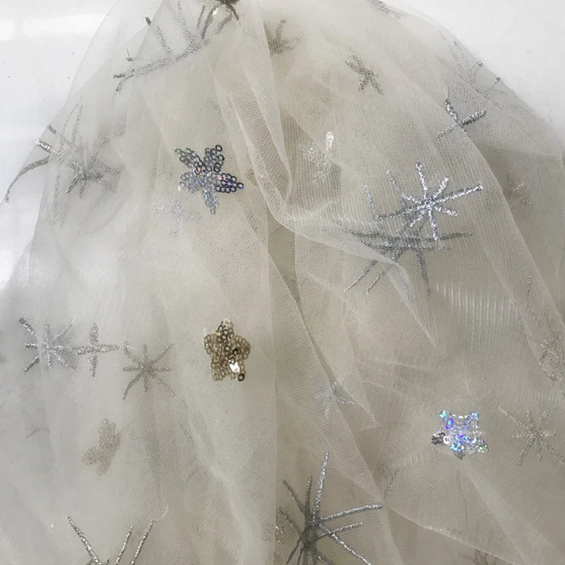 1 м/лот ширина 130 см горячая штамповка звезда тюль ткань блестящая сетка органза для платья вечерние юбки материал для свадебных украшений