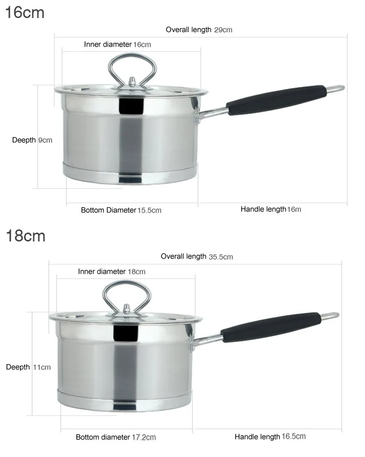 16 см/18 см, кастрюля из нержавеющей стали для приготовления молока со стеклянной крышкой, сковорода с двойным дном для соуса, Детская пищевая добавка, кастрюля для супа, кухонная посуда