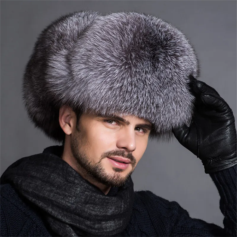 

2019 Fashion Unisex High Quality 100% Real Fox Fur Winter Lei Feng Cap, Ladies Men's Universal Warm Lei Feng Cap.