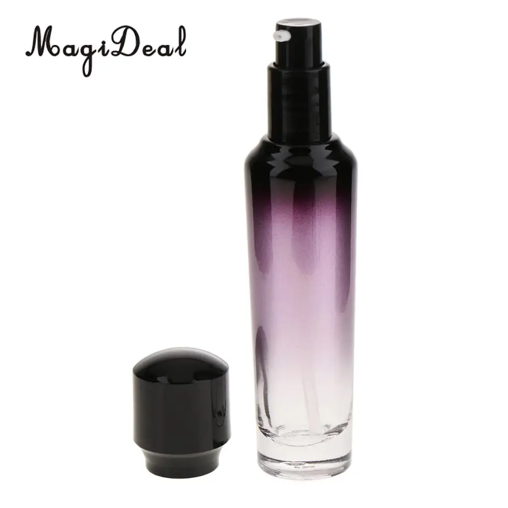 55ml/100ml Purple Glass Travel Empty Bottle with Black Treatment/Lotion Pump for Aromatherapy Lotions Beauty Gels Serums