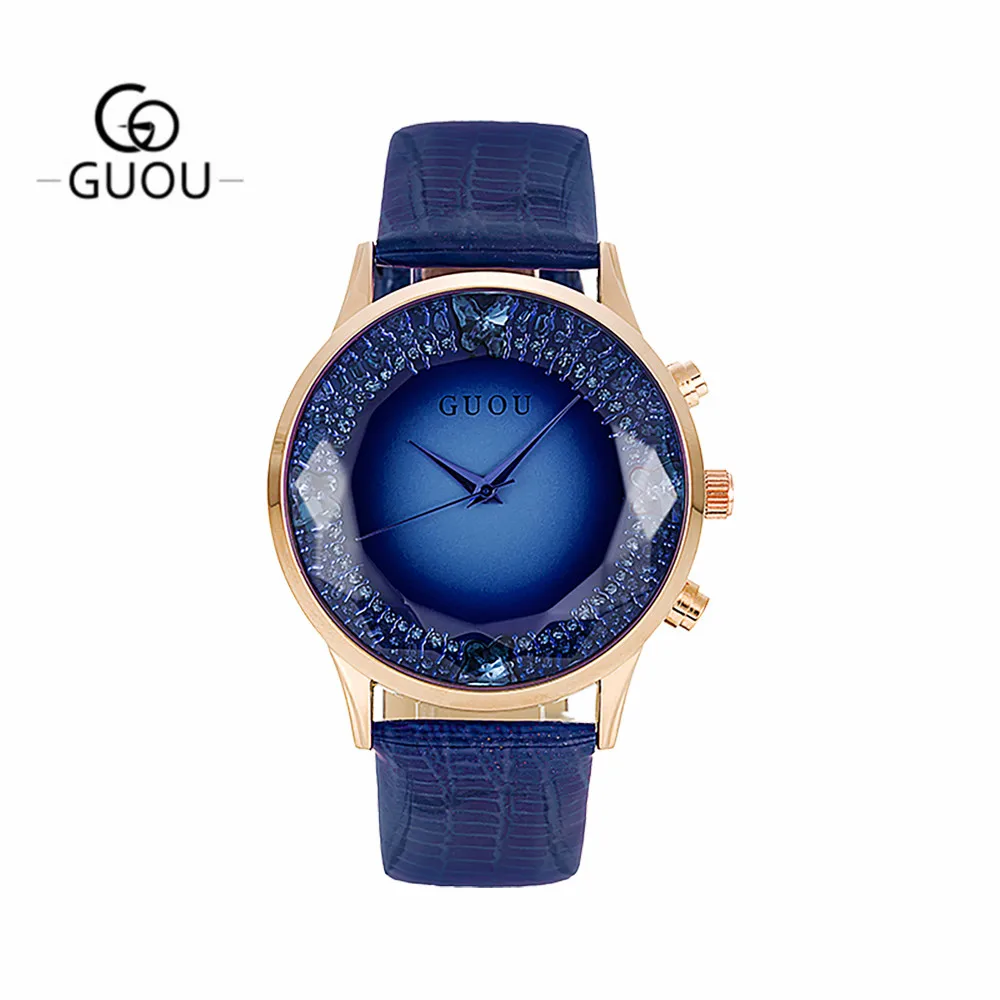 GUOU Charm Quartz Women Watch Big Face 44mm Diameter Crystal Elegant