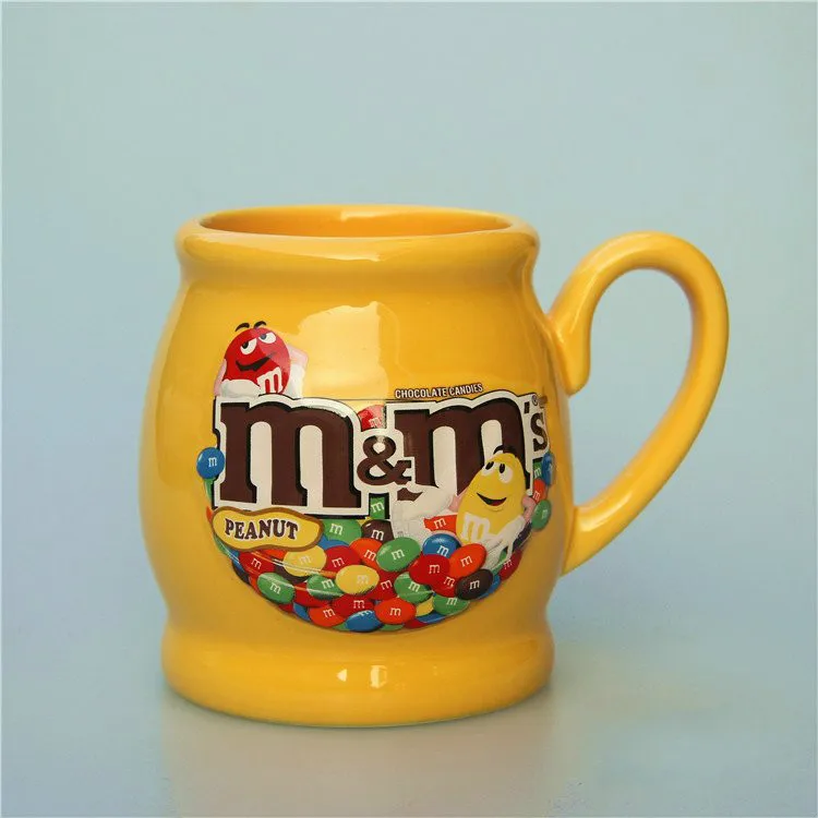 Симпатичные M& M's мм бобы напиток большой емкости версия внешней торговли Фарфор Кофе Молоко чашки чаша кружки - Цвет: Цвет: желтый