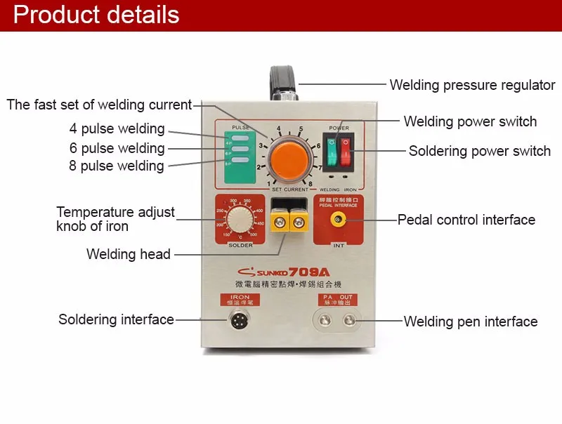 SUNKKO 709A 1,9 кВт точечная сварочная машина+ универсальная сварочная ручка для телефона 18650 л