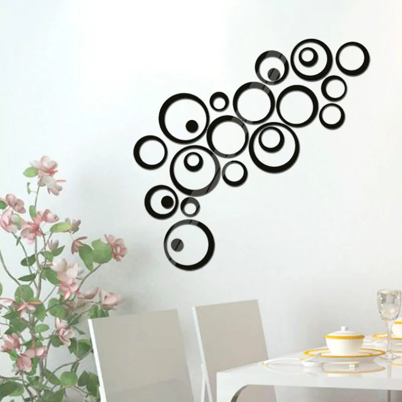 3D Circle Ring Mirror Wall Stickers Removable Decal Creative DIY Art Mural Wall Sticker Home