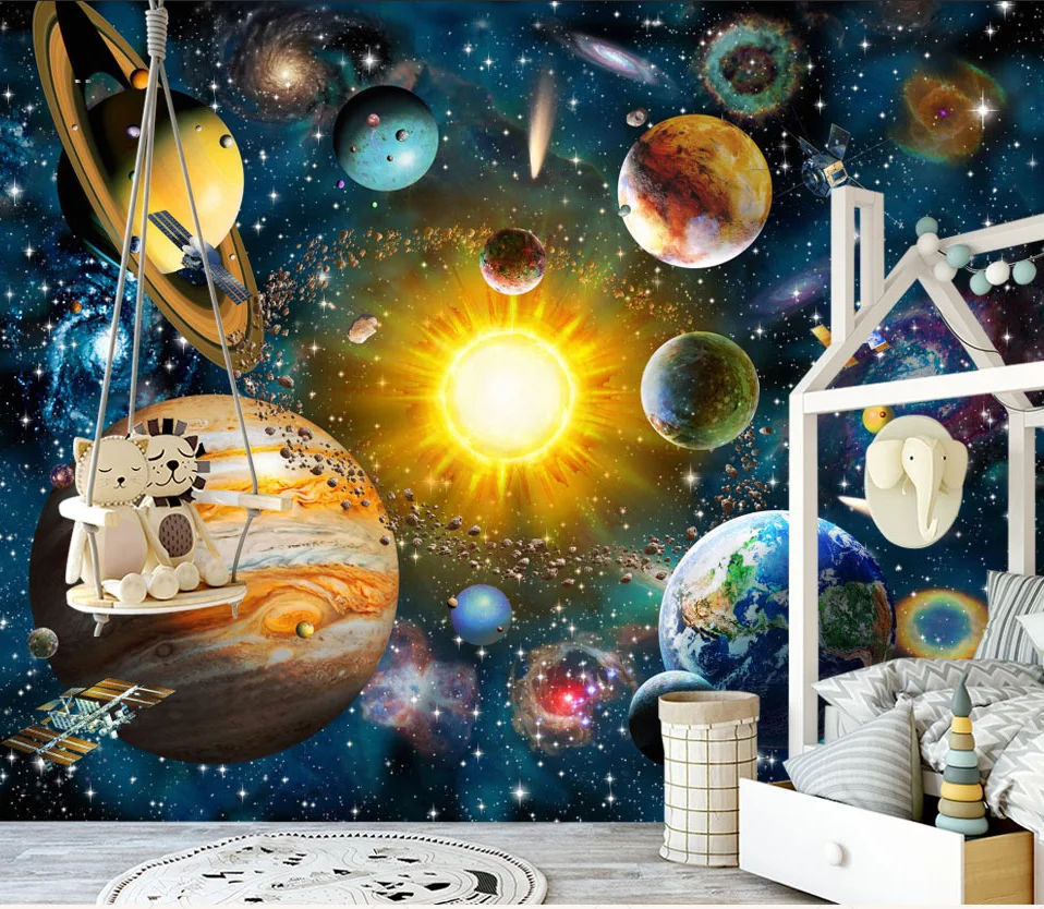 Bacaz 8D Космос Вселенная 3d мультфильм обои для ребенка Детская комната Мультфильм