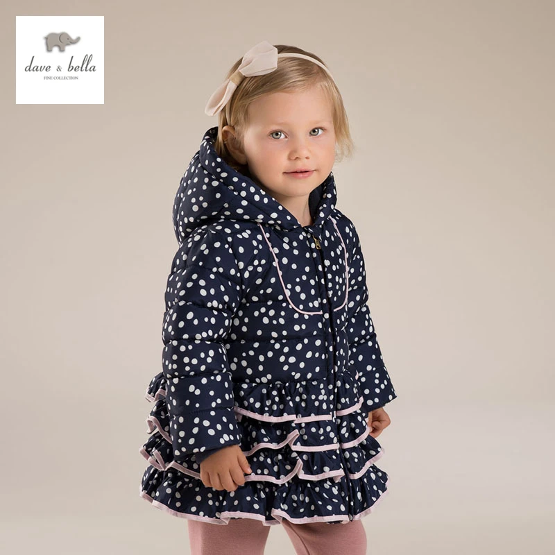 DB4275 DAVEBELLA baby girl floral jacket children winter outerwear kids padding jacket with ruffle ruffle trim crop floral wrap top