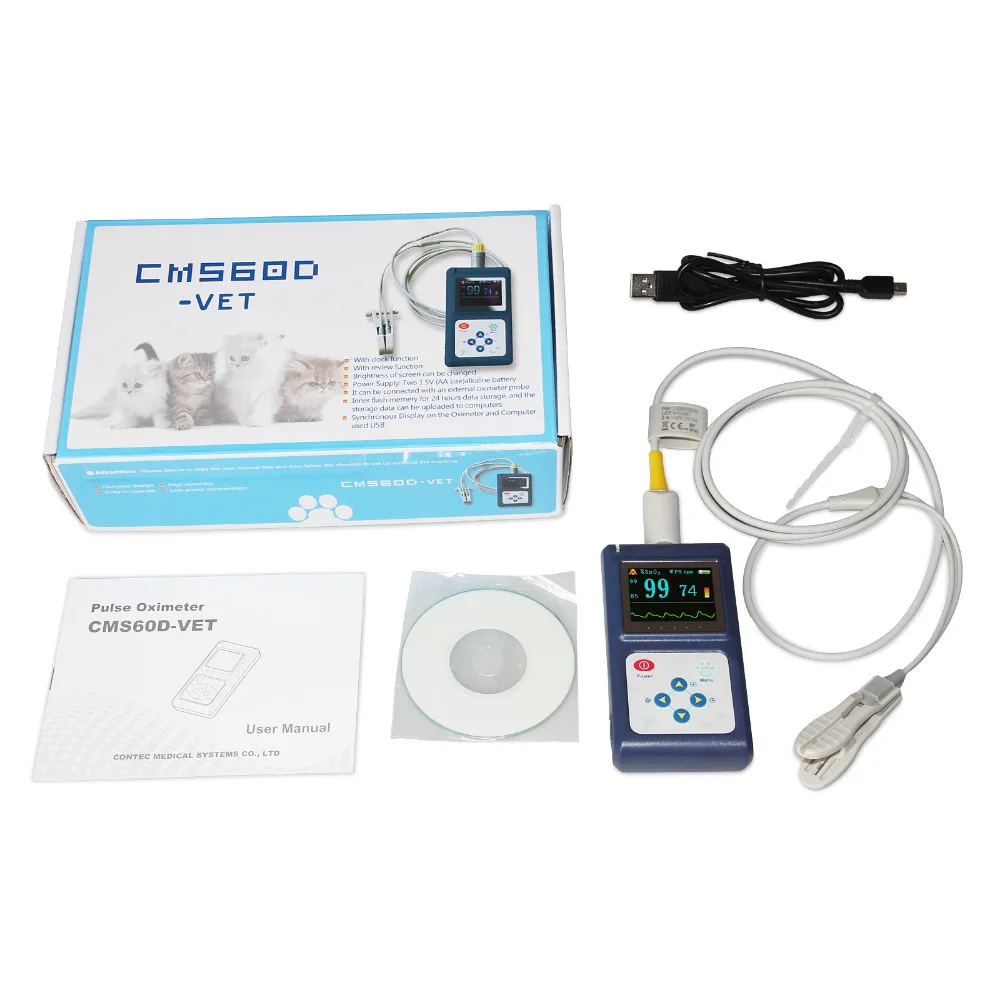 CMS60D Vet Use Pulse Oximetry for Amimals Pets with USB Software Clip
