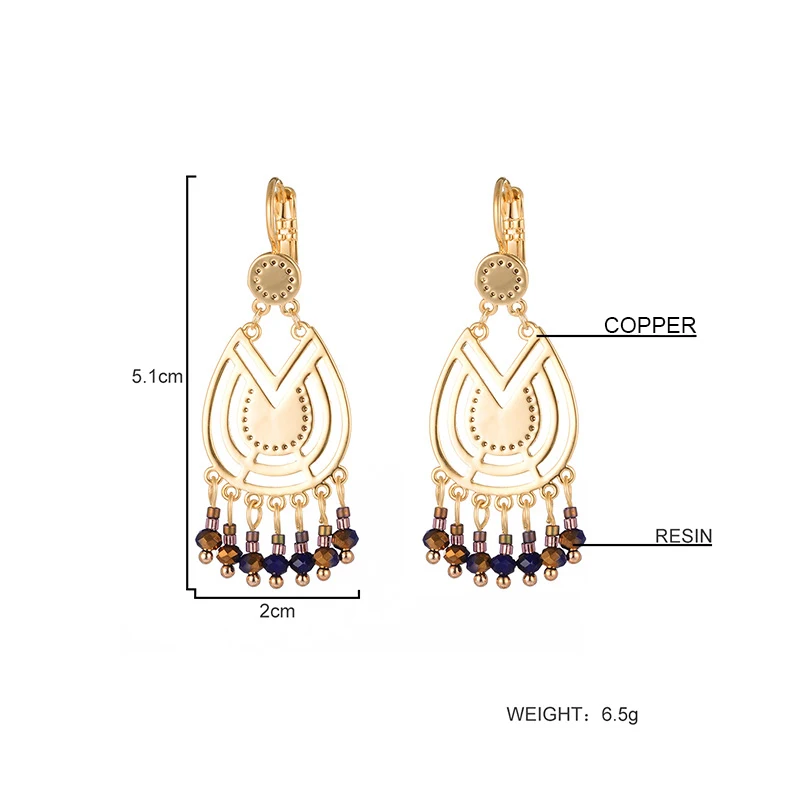 Dorado New Design Trendy Bohemian Hollow Letter V Earrings Long Tassel Resin Beaded  Drop Big Earrings Pendants For Women  (1)