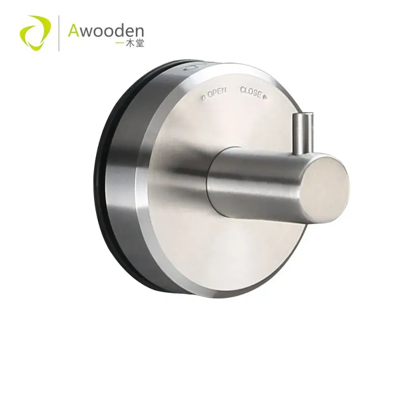 Awooden towel hook self adhesive NO DRILLING vacuum suction cup metal brushed finish for bath toilet kitchen garage storage